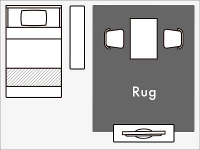 200×240cmのラグを敷いたワンルーム
