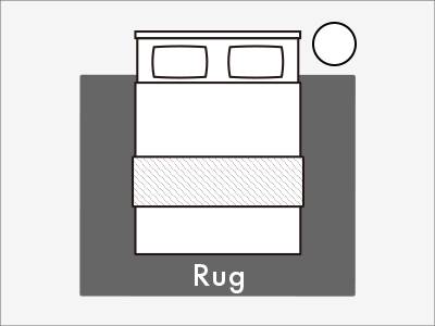 200×250cmのラグを敷いたベッドルーム