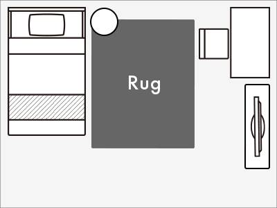 ワンルームに140×200cmのラグを敷いた