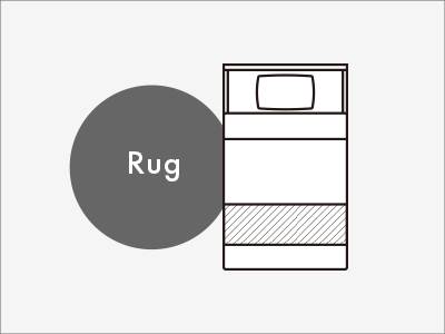 160cm円形のラグを敷いたベッドルーム