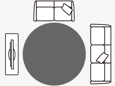 直径200cmのラグを敷いたリビング