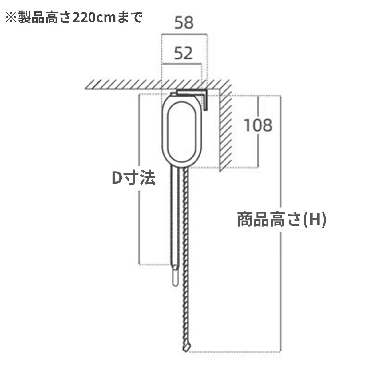 アルミブラインドつや消し　つっぱり・天井付けのヘッドボックス寸法