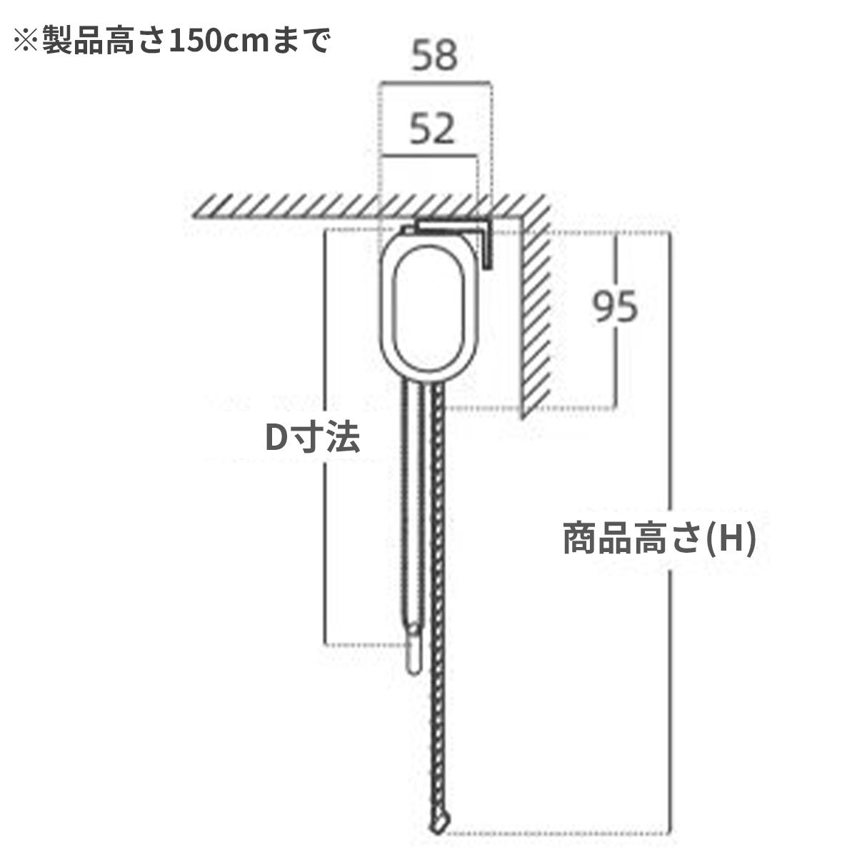 アルミブラインドつや消し　つっぱり・天井付けのヘッドボックス寸法