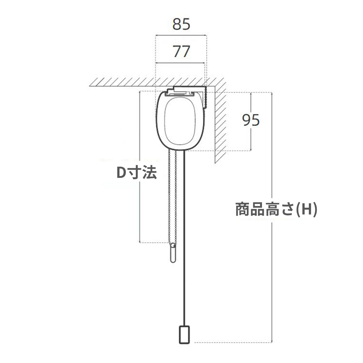 ロールスクリーン非遮光　つっぱり・天井付けのヘッドボックス寸法